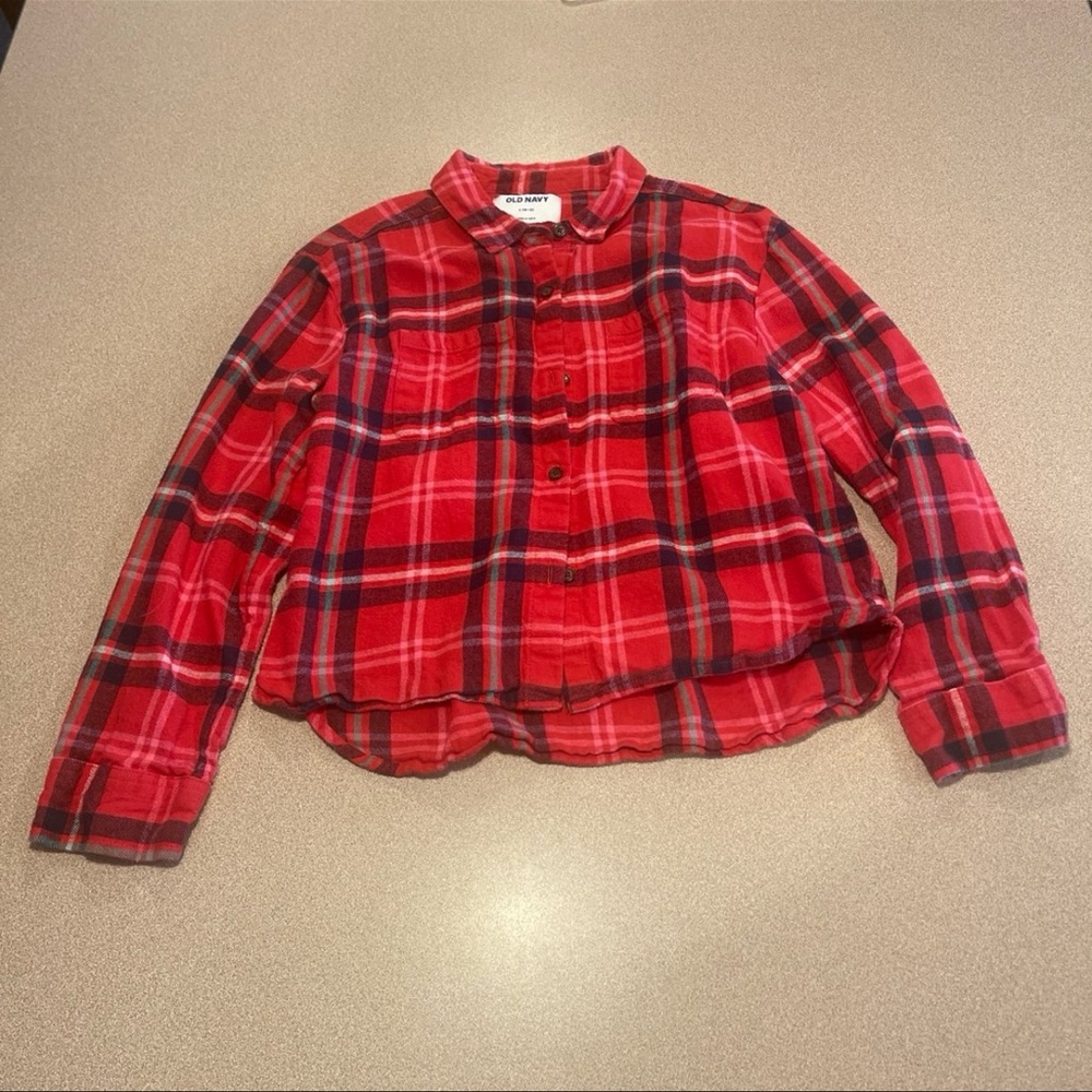 Old Navy girls large Red Plaid Kids Button Down Shirt